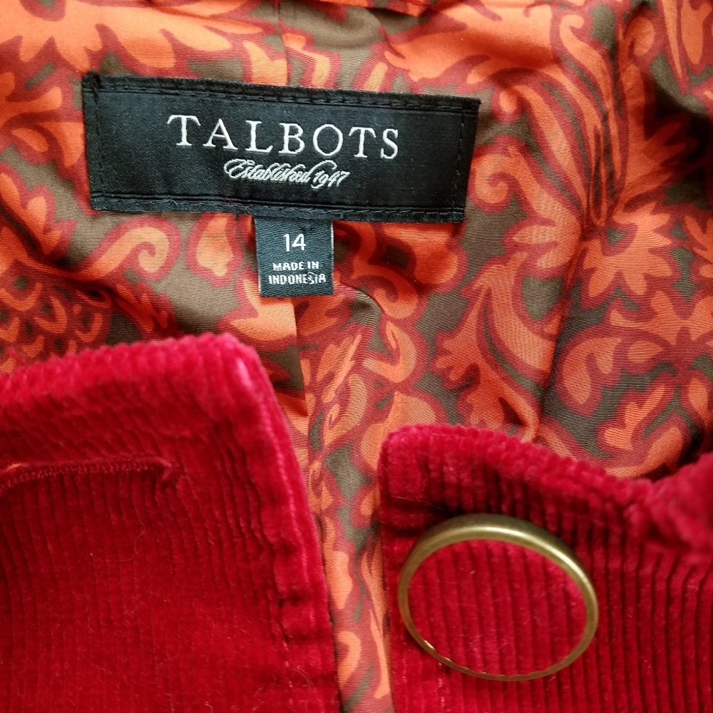 Talbots Red Corduroy Lined Button Up Blazer - image 5